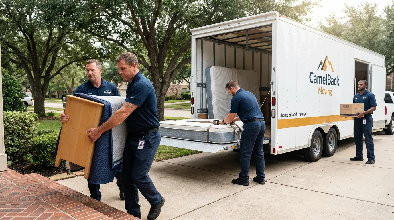 Crew loading residential truck for cross-state move from Whiteville, TN