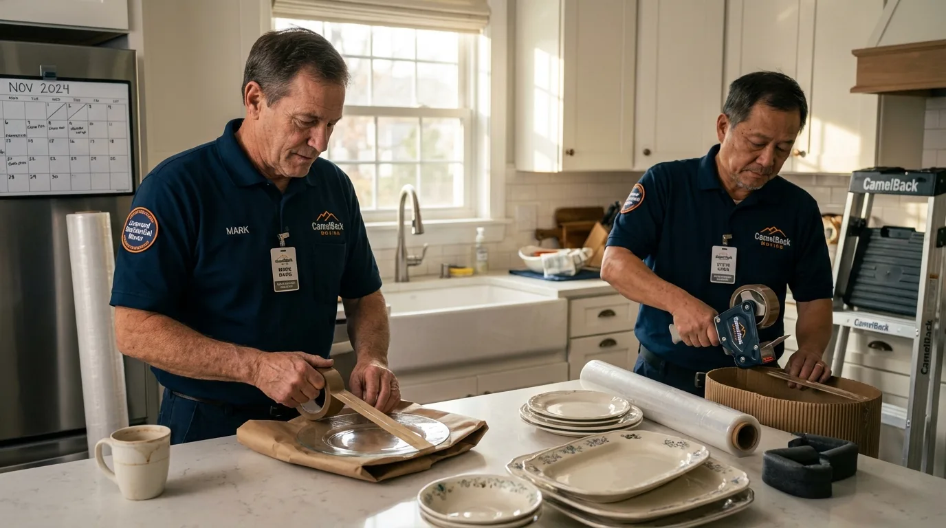 Professional crew packing kitchen dishware in Whiteville, TN